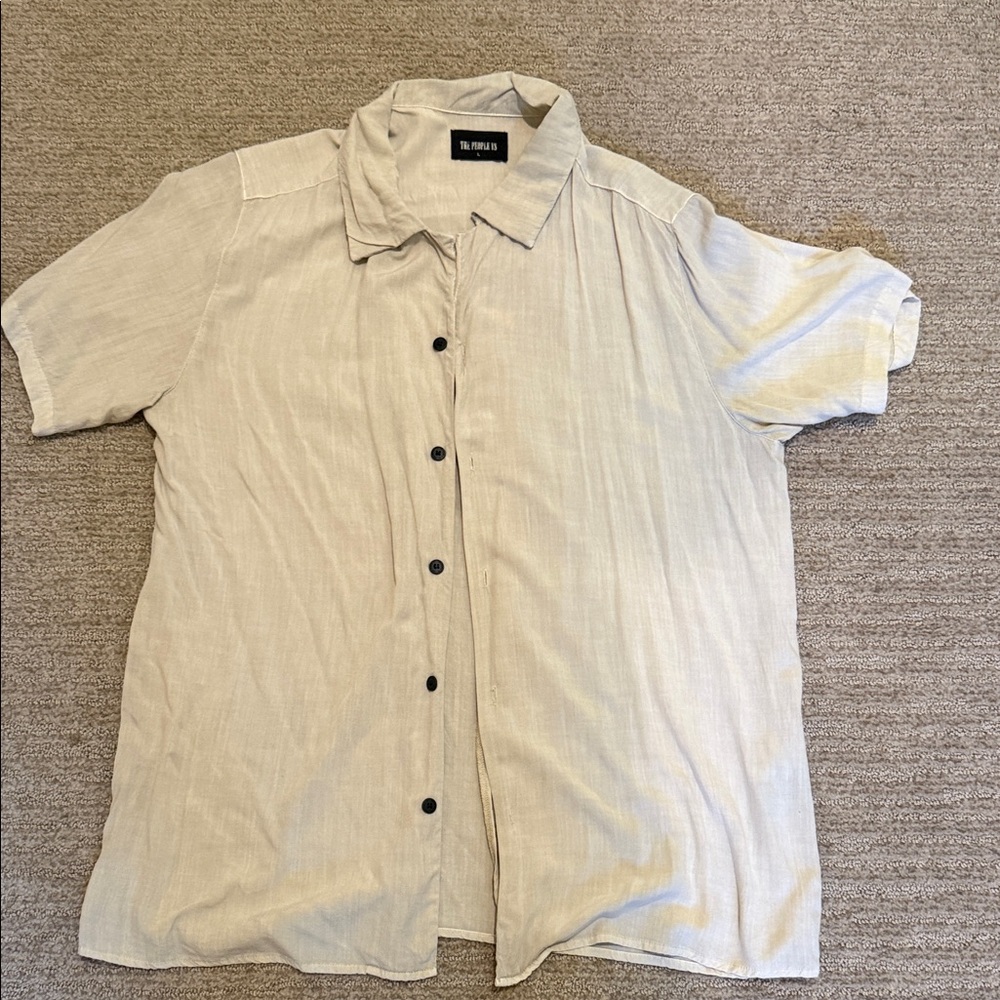 The People VS; Men's Lightweight Beige Button-Up Shirt (size Large)